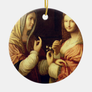 Mary och Martha (olja på panel) Julgransprydnad Keramik