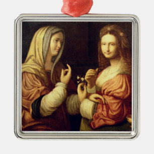 Mary och Martha (olja på panel) Julgransprydnad Metall
