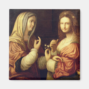 Mary och Martha (olja på panel) Magnet