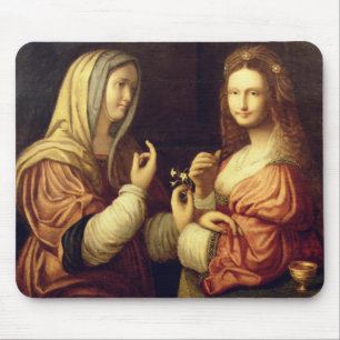 Mary och Martha (olja på panel) Musmatta