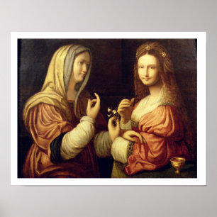Mary och Martha (olja på panel) Poster