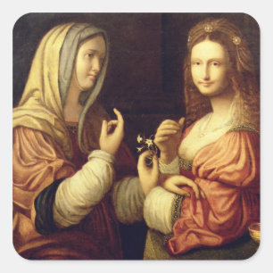 Mary och Martha (olja på panelen) Fyrkantigt Klistermärke