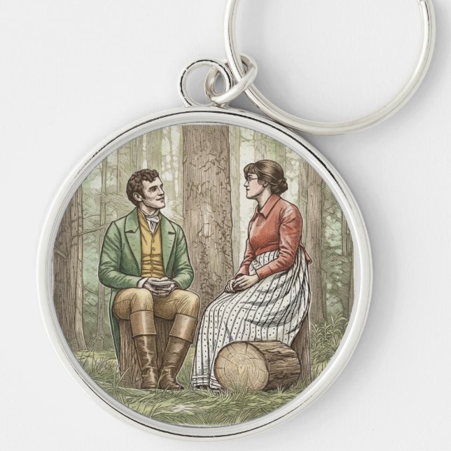 Mary och Tom från "The Other Bennet Sister" Rund Silverfärgad Nyckelring (Framsidan)