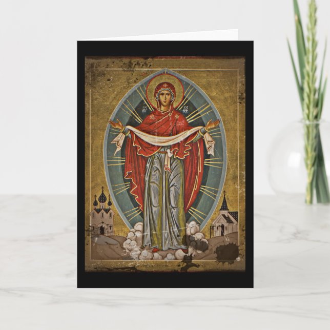 Mary Protector Theotokos Helgkort (Framsida)