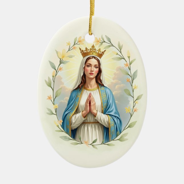 Mary Queen of Heaven God's Peace and Blessings Julgransprydnad Keramik (Framsidan)