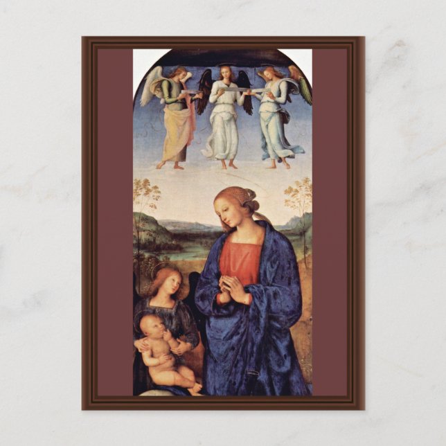 Mary som vaktar barnet med Archangel Gabriel Vykort (Framsida)
