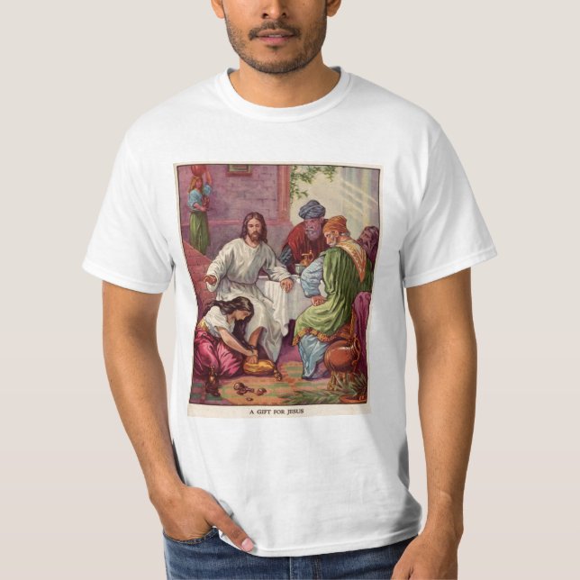 Mary tvättar Jesus fot T Shirt (Framsida)