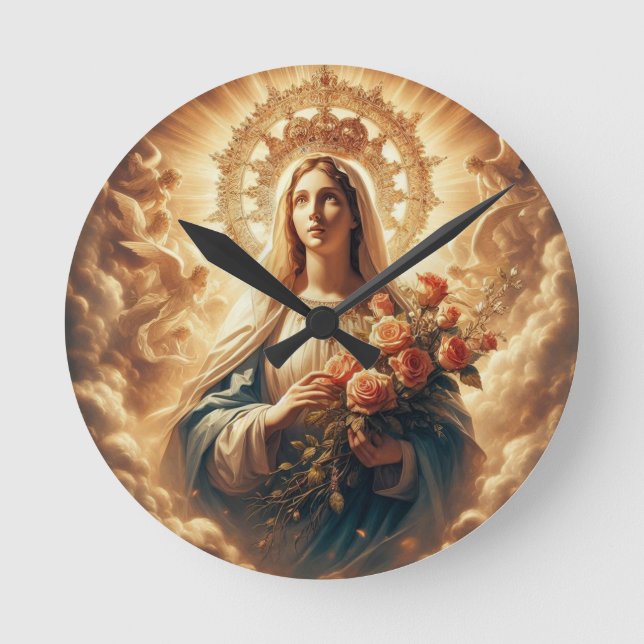 Mary Virgin Jesus Rund Klocka (Framsida)