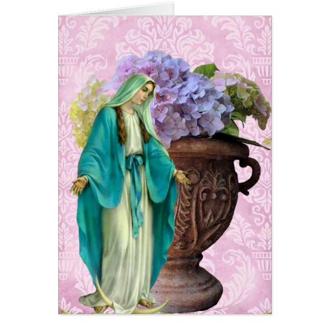 Mary with Flowers on Rosa Background Tillfällens Hälsningskort (Framsidan)