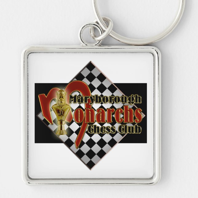 Maryborough Monarchs Chess Klubb Fyrkantig Silverfärgad Nyckelring (Framsidan)