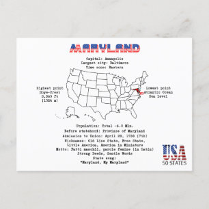 Maryland amerikan som är statlig på en karta och helg vykort