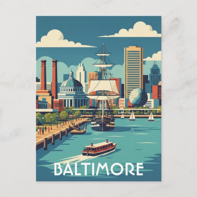 Maryland Baltimore Inre hamnen Resa Vykort (Framsida)