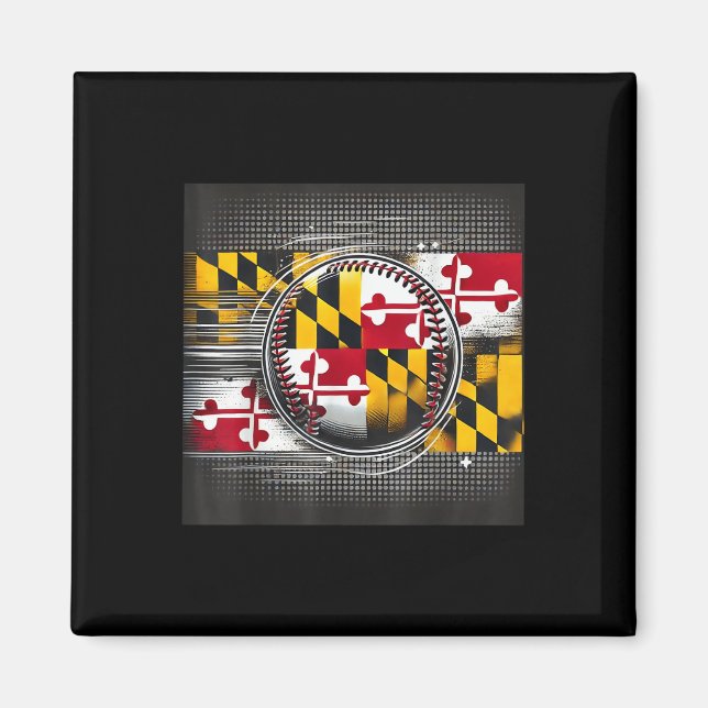 Maryland Baseball Player-design med Statlig flagga Magnet (Framsidan)
