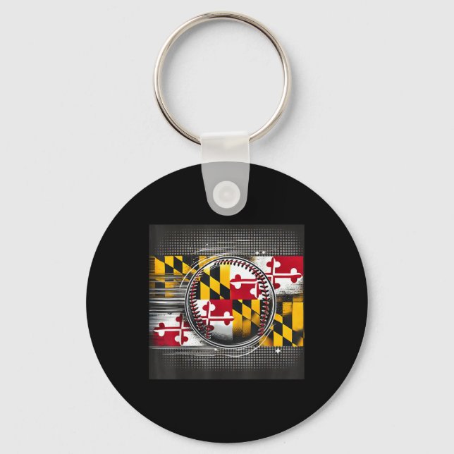 Maryland Baseball Player-design med Statlig flagga Nyckelring (Framsida)