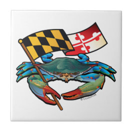 Maryland Blue Crab med Flagga Vapensköld Kakelplatta