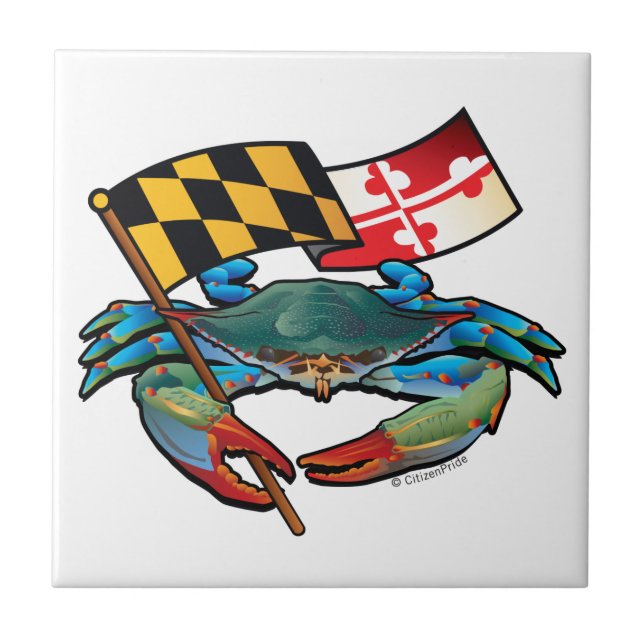 Maryland Blue Crab med Flagga Vapensköld Kakelplatta (Framsidan)