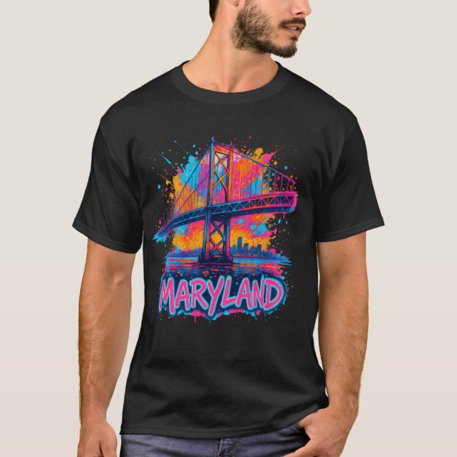 Maryland Bridge Watercolor Urban Souvenir Art T Shirt (Framsida)