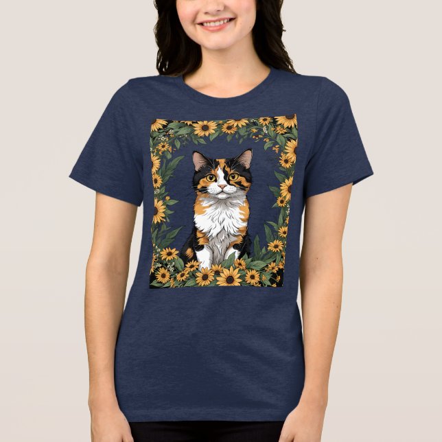 Maryland Calico Cat och Black Eyed Susan Flowers 4 T Shirt (Framsida)