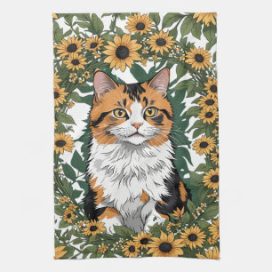 Maryland Calico Katt Och Svartögda Susan Blommor 2 Kökshandduk