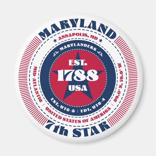 Maryland Circle Typography Souvenir Magnet (Framsidan)