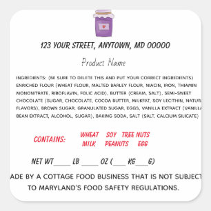 Maryland Cottage Law Label for home food business Fyrkantigt Klistermärke