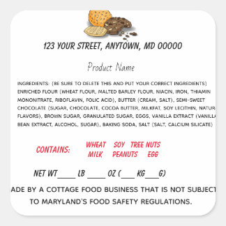Maryland Cottage Law Label for home food business Fyrkantigt Klistermärke