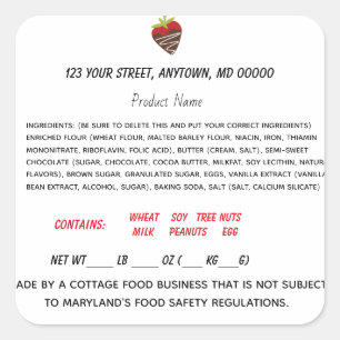Maryland Cottage Law Label for home food business Fyrkantigt Klistermärke