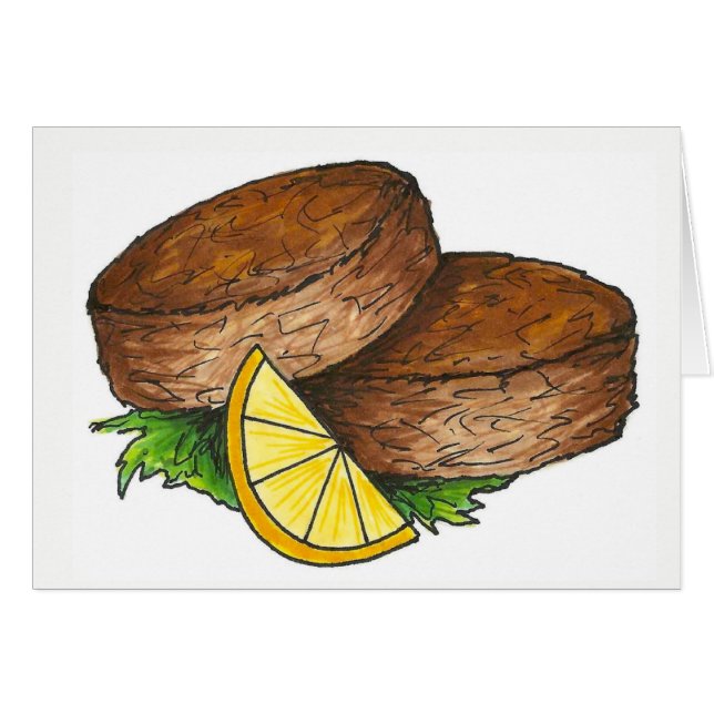 Maryland Crab Cakes Crabcakes w/ Lemon Seafood Hälsningskort (Framsidan Horizontal)