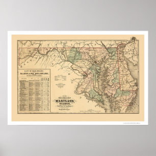 Maryland & Delaware Railroad Karta 1876 Poster