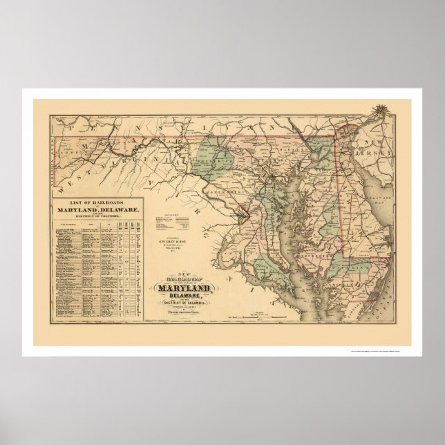 Maryland & Delaware Railroad Karta 1876 Poster (Framsidan)