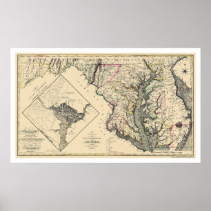 Maryland Detaljerad Karta 1795 Poster