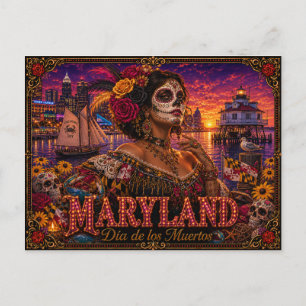 Maryland Día de los Muertos Retro Vykort