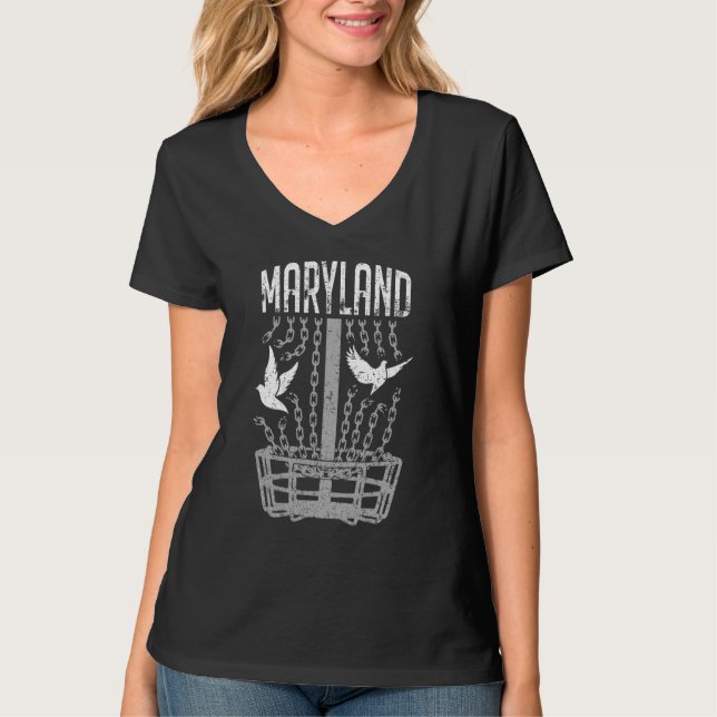 Maryland Disk Golf Player Breaking Chains Birdie T Shirt (Framsida)