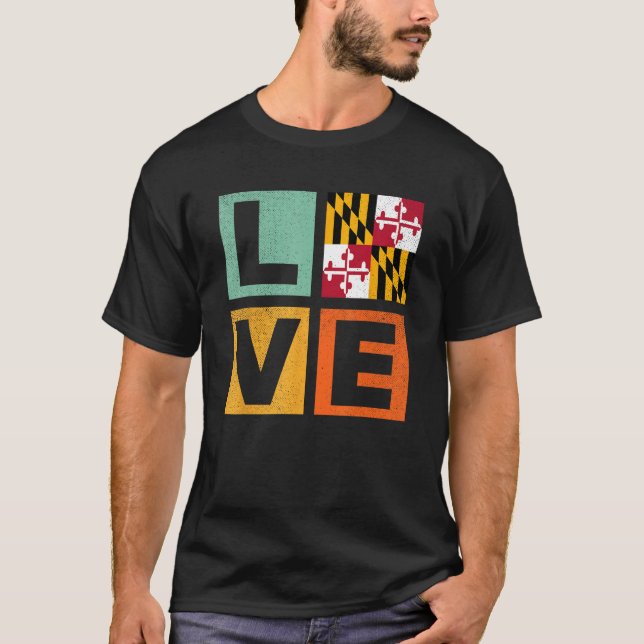 Maryland Flag  Love Maryland T Shirt (Framsida)