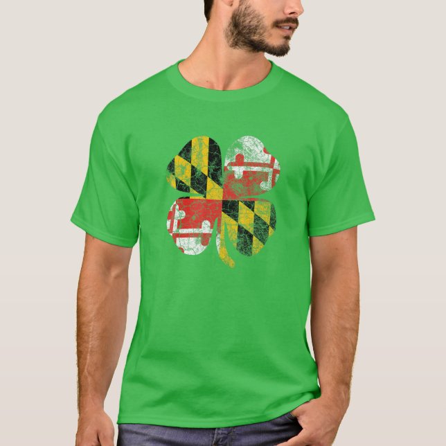 Maryland Flag Shamrock Irish St Patricks Day Coupl T Shirt (Framsida)