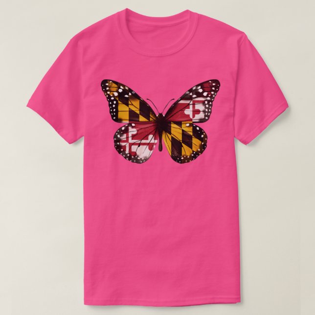 Maryland Flagga Butterfly Gift for Marylander från T Shirt (Design framsida)