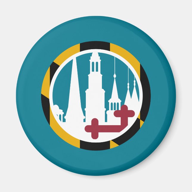 Maryland Flagga Frederick Clustered Spires Circle Magnet (Framsidan)