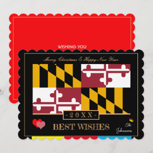 Maryland Flagga & Gott nytt år /Best Önskemål USA Julkort