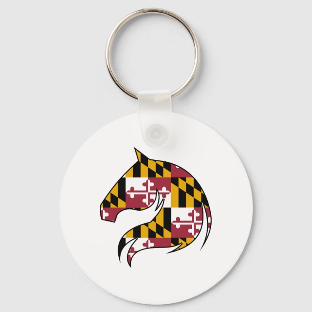 Maryland Flagga Häst Knapp Nyckelring (Framsida)