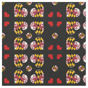 Maryland Flagga & Maryland Hearts mode Fabric/USA Tyg