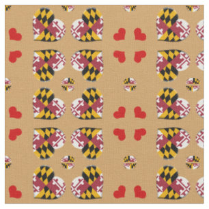 Maryland Flagga & Maryland Hearts mode Fabric/USA Tyg