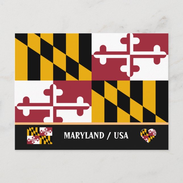 Maryland Flagga & Maryland State USA/Amerika Vykort (Framsida)