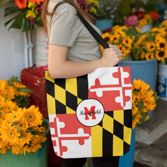 Maryland Flagga Monogrammed Tote Bag Tygkasse (Skapare uppladdad)