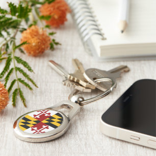 Maryland flagga ovalt silverfärgad nyckelring