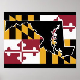 Maryland-Flagga/tillstånd poster - svart