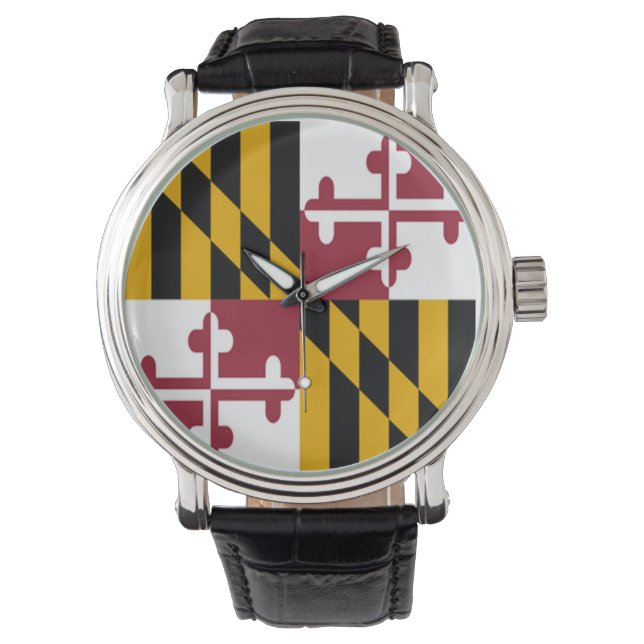 Maryland Flagga Watch w/Leather Wristband Armbandsur (Framsida)