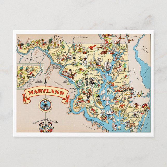 Maryland Funny Vintage Karta Vykort (Framsida)