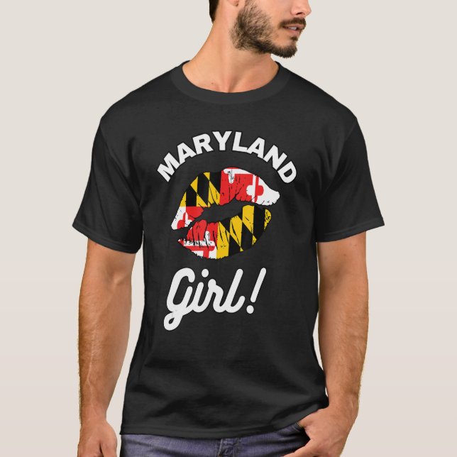 Maryland Girl MD Statlig flagga Läppar Kiss Baltim T Shirt (Framsida)