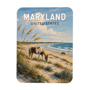 Maryland Häst Illustration Resa Konst Vintage Magnet