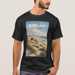 Maryland Häst Illustration Resa Konst Vintage T Shirt